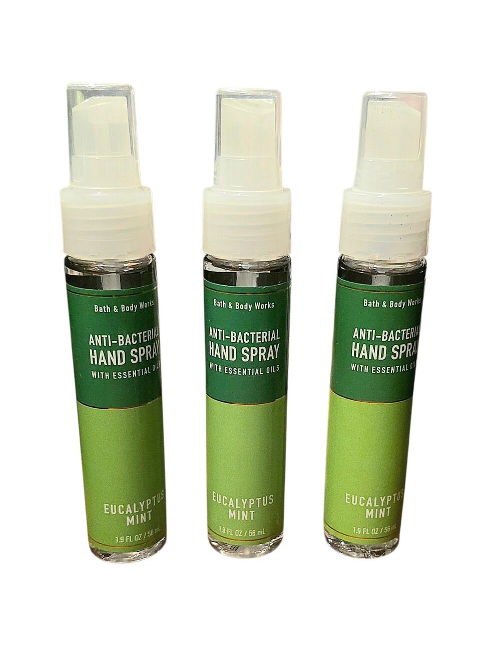 3 EUCALYPTUS MINT HAND SANITIZER SPRAYS 1.9 OZ. BY BATH AND BODY WORKS